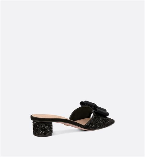 Dior Idylle Heeled Slide Black Suede Covered with Strass and 